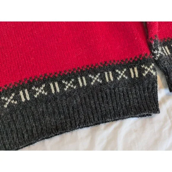 Vintage Woolrich Sweater Men's Sz XL Fair Isle Red & Gray Wool Pullover 80s, 90s